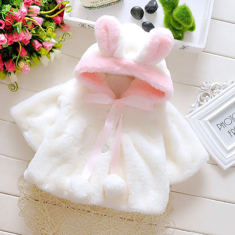 Áo khoác lông tai thỏ có mũ trùm ấm cho bé gái 1