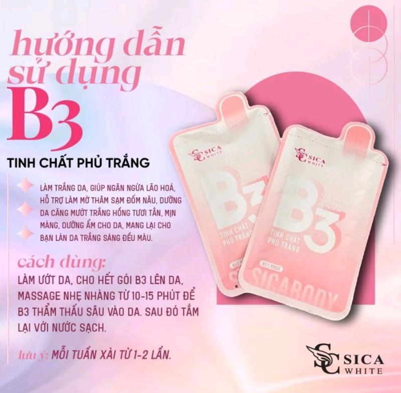 Product Introduction of 2 gói tinh chất phủ trắng B3, giúp kích trắng da, hỗ trợ làm mờ thâm sạm đốm nâu. 2