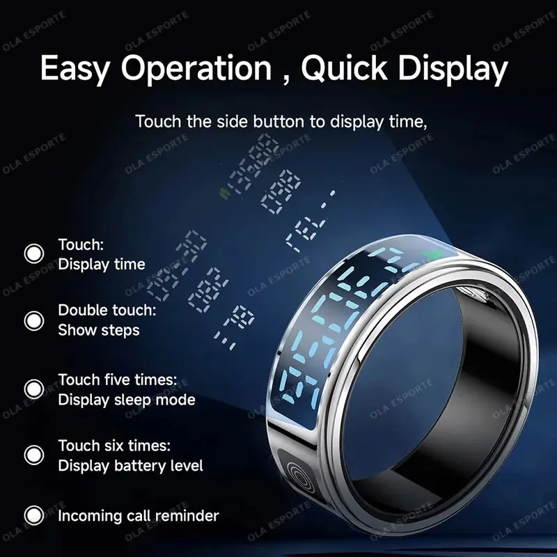 New Display Screen Smart Ring For Ring Gesture Swipe Video/Brush Health Monitor 5ATM Waterproof Smartring 5