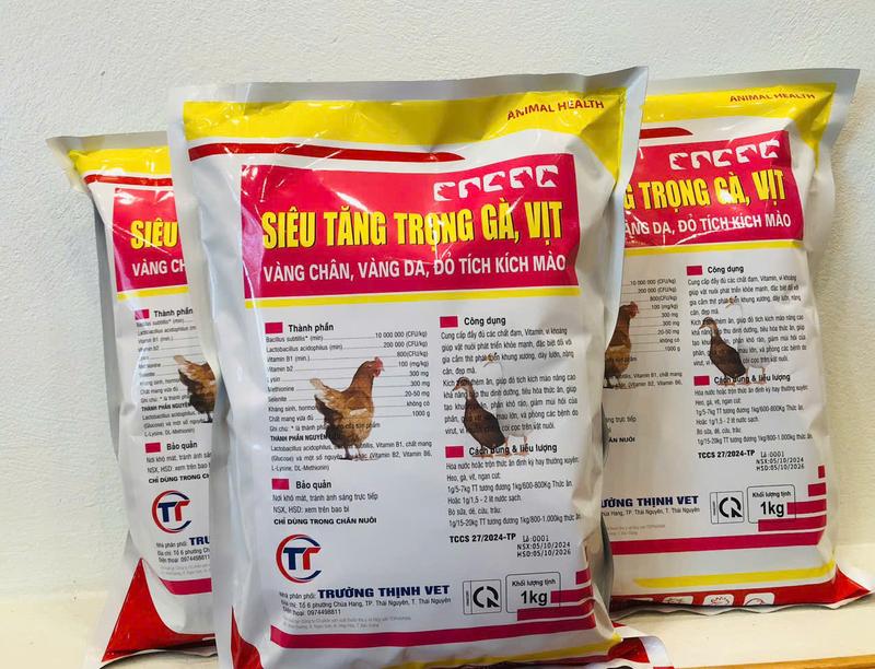 SIÊU TĂNG TRỌNG gà vịt 1kg lớn nhanh, hiệu quả cao. Thức ăn vỗ béo cho gà vịt ngan giúp gà vịt lớn nhanh, lông óng mượt, vàng da, nhanh lớn . An toàn hiệu quả cao giảm chi phí chăn nuôi 1