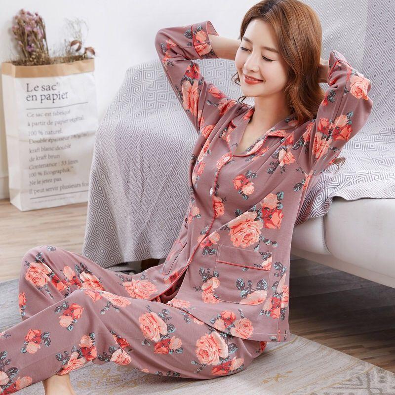 Bộ Đồ Ngủ Cotton Nguyên Chất Cho Mẹ Trung Niên Dành Cho Nữ, Tay Áo Dài, Ngoại Cỡ, Bộ Áo Cardigan, Thích Hợp Cho Phụ Nữ Trung Niên Và Cao Tuổi, Mặc Nhà, Mùa Xuân Và Mùa Thu, Có Sẵn Trong Mùa Hè 2