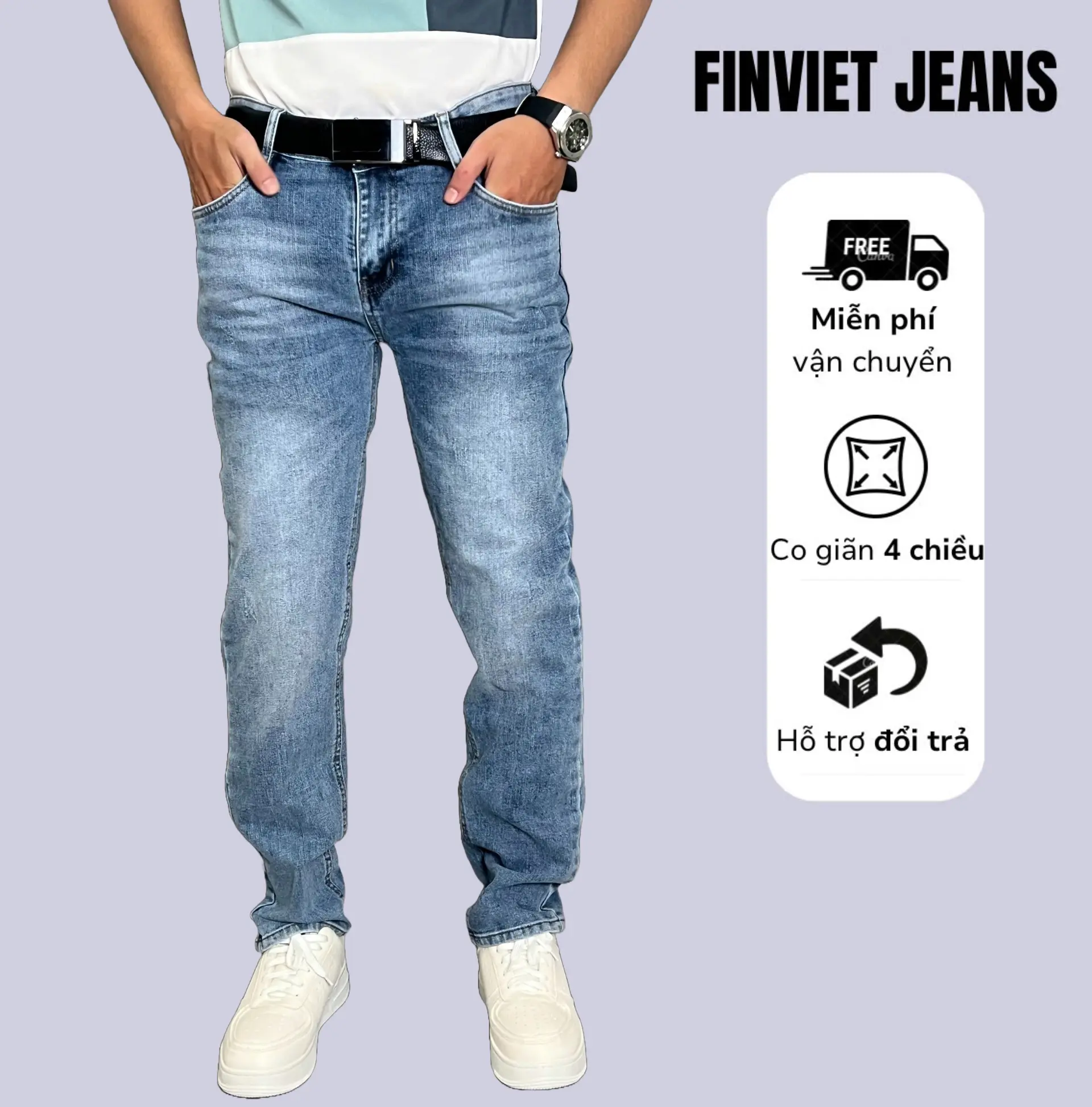 F.106 QUẦN JEAN NAM XANH NHẠT XƯỚC NHẸ THỜI TRANG CAO CẤP FINVIET JEAN