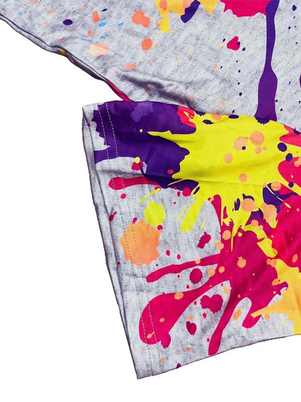 Plus Size Two-Piece Set Colorful Graffiti Print Tee & Elastic Waist Shorts Two-Piece Set, Casual Round Neck Short Sleeve T-shirt & High Waist Shorts, Women's Outfits for All Seasons 2