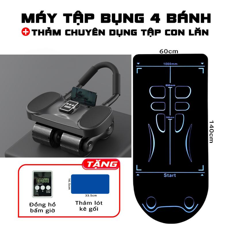 Con lăn tập bụng 4 bánh trợ lực tại nhà nam nữ có đồng hồ tặng thảm tập