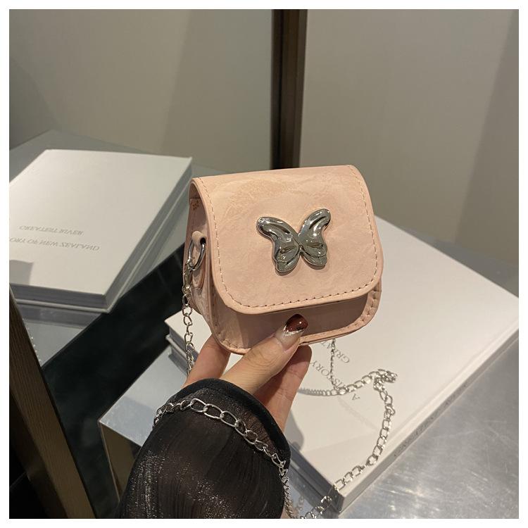 Product Introduction of 2024 Fashionable New Fresh Sweet Small Square Bag Butterfly Decoration Mini Advanced Texture Chain Crossbody Lipstick Pack 20