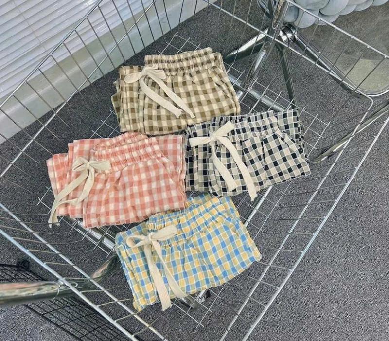 Quần kẻ caro ống rộng nữ cạp chun chất liệu đũi nhung mềm mát 4