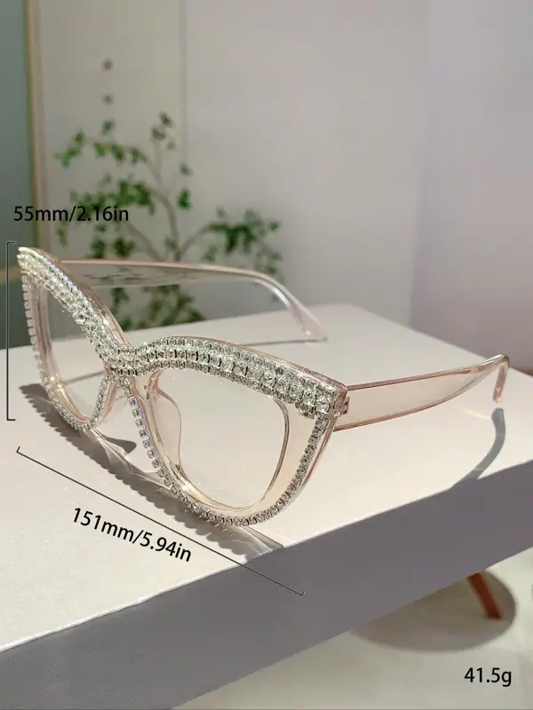Women's Elegant Rhinestone Decor Cat Eye Frame Eyeglasses, Trendy Vintage Eyeglasses, Chic All-match Fashion Accessories for Daily Use 1