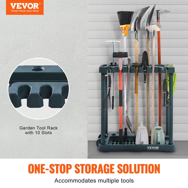 10 Slots Yard Garden Tool Organizer Long-Handled Tool/Rake/Broom Tower Storage Rack Stand Holder for Garage Organization 1
