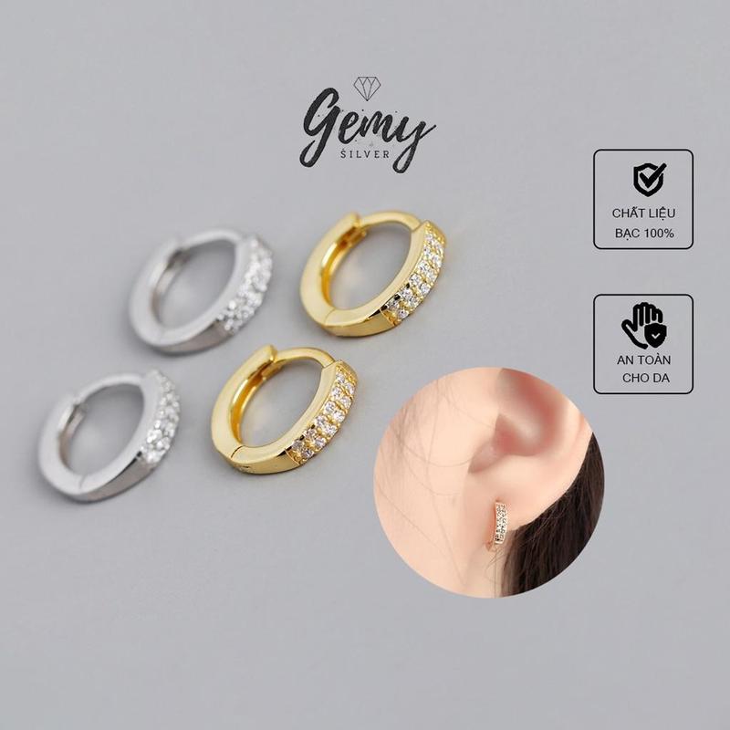 Khuyên tai tròn nam FORM NHỎ bạc 925 đính đá nhân tạo Heli 2 (1 chiếc) | GEMY SILVER KN27