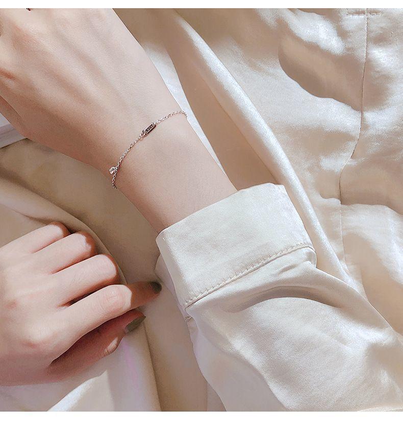 Product Introduction of 925 Silver Luck Square Plate Lucky Bracelet Niche Design Student Jewelry Ins Cold Style Female Exquisite and Versatile Female 6