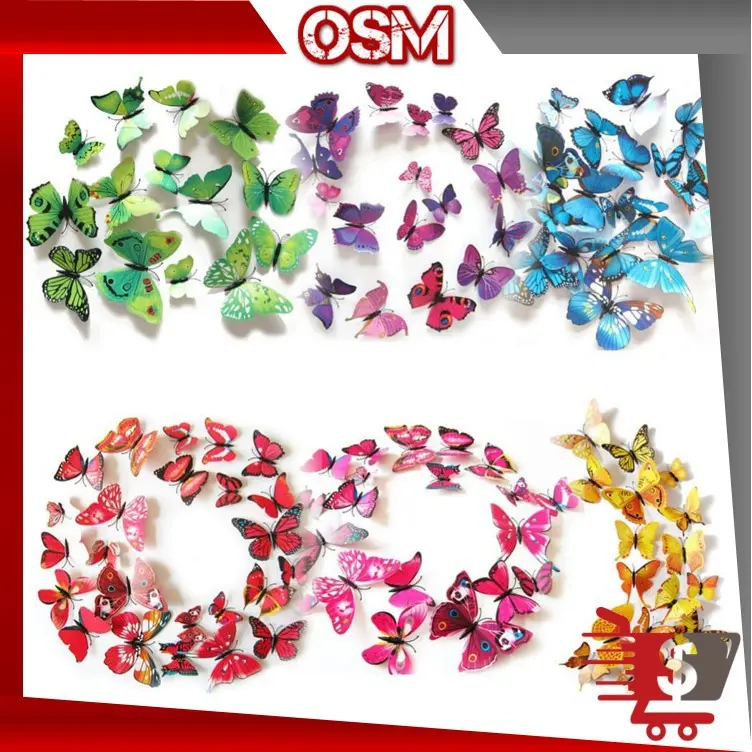 OSM - 839 (12PCS) Stiker Dinding 3D Motif Kupu-Kupu / Stiker Kupu-Kupu /  Dekorasi Dinding Rumah