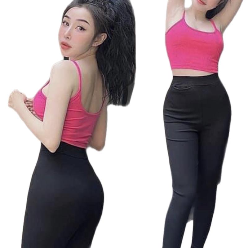 Quần dài leggings ôm gọn lưng cao có túi trước chất liệu polymer 4 chiều dày dặn siêu co dãn 【cropped pants】l thường quần ống rộng viền sọc Nữ Nhung khỏe mạnh không size m quần legging quần  len quan legging2 Women Thun quần  legging lót lông