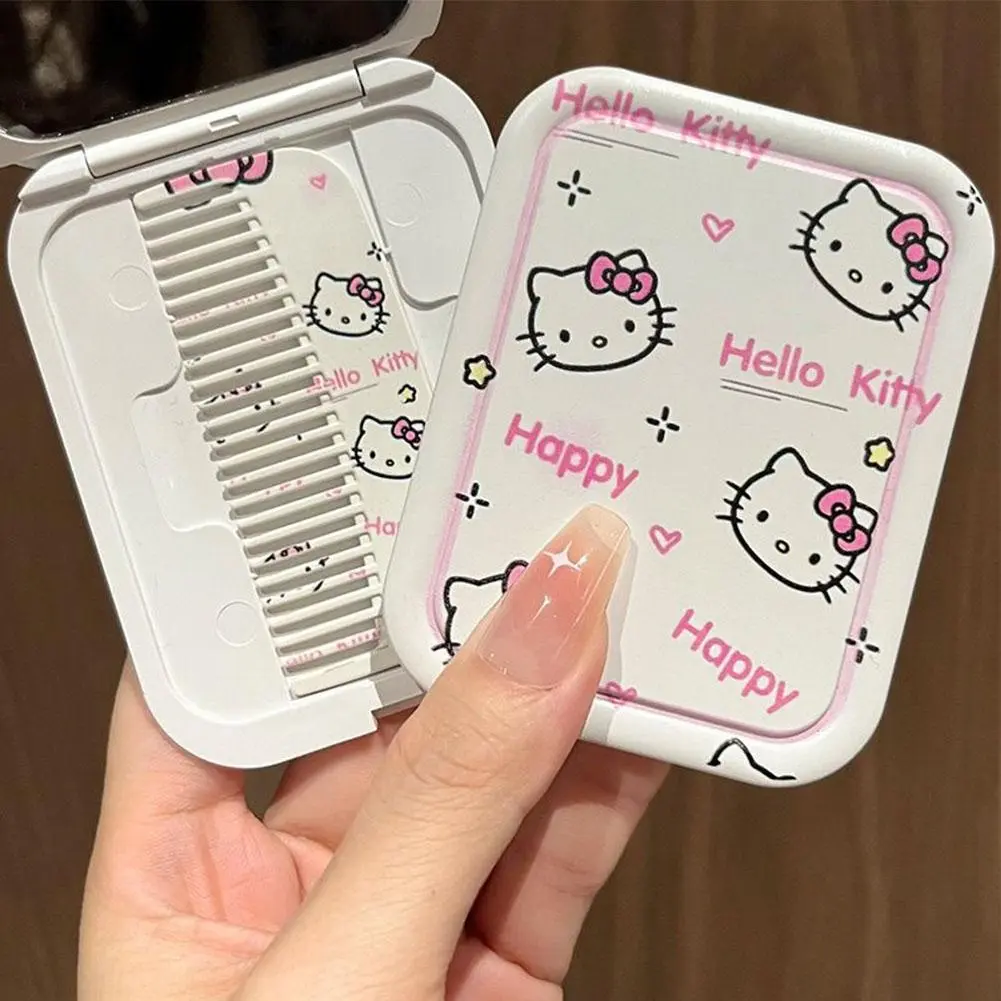 Bộ Lược Gương Trang Điểm Gấp Gọn, Thiết Kế Hellokitt, Cầm Tay Và Nhỏ Thích Hợp Cho Du Lịch Và Học Sinh, Gương Trang Điểm Dễ Thương