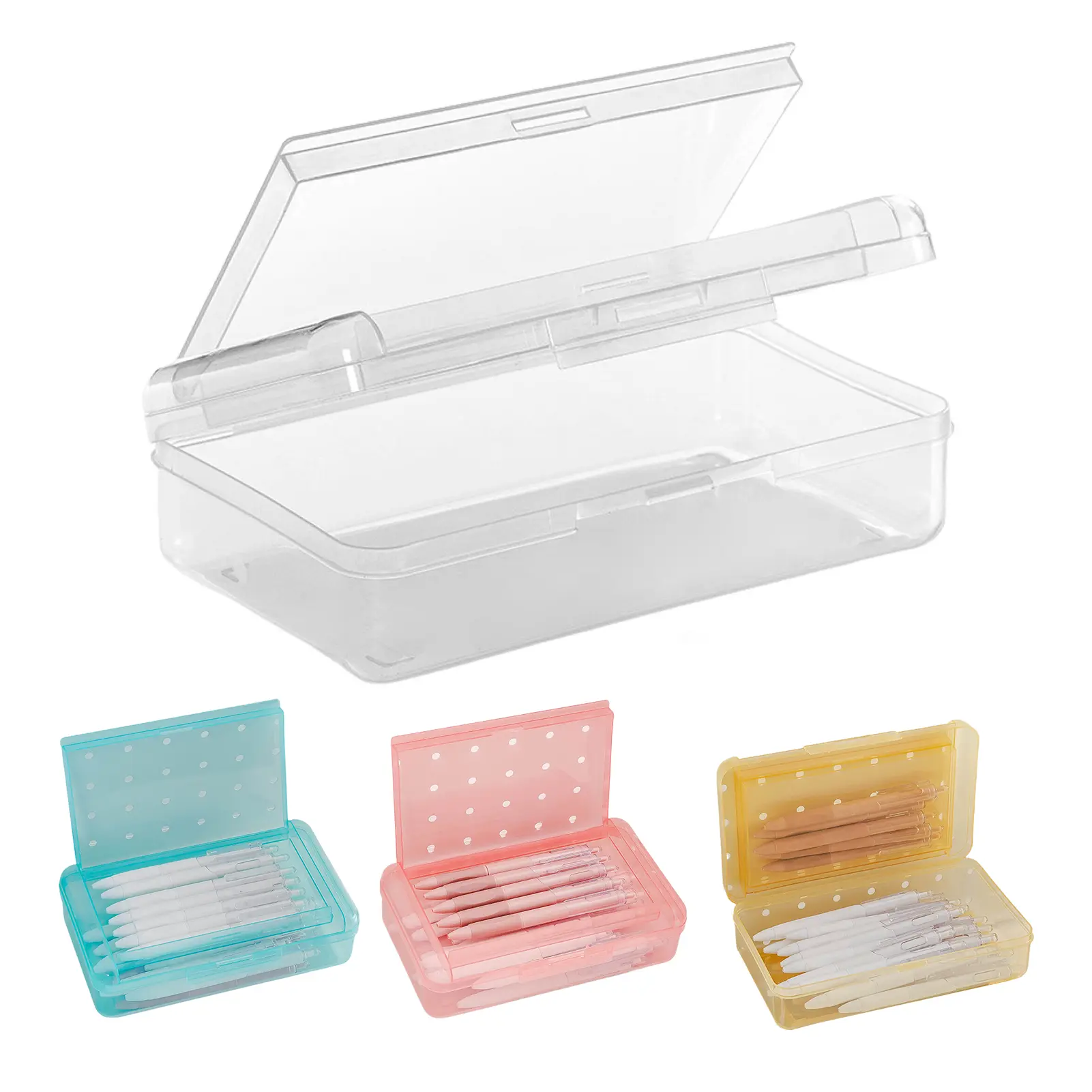 Transparent Pencil Box Stackable Large Capacity Bilayer Pencil Case with Snap-on Lid Desktop Organizer for School Office Supplies