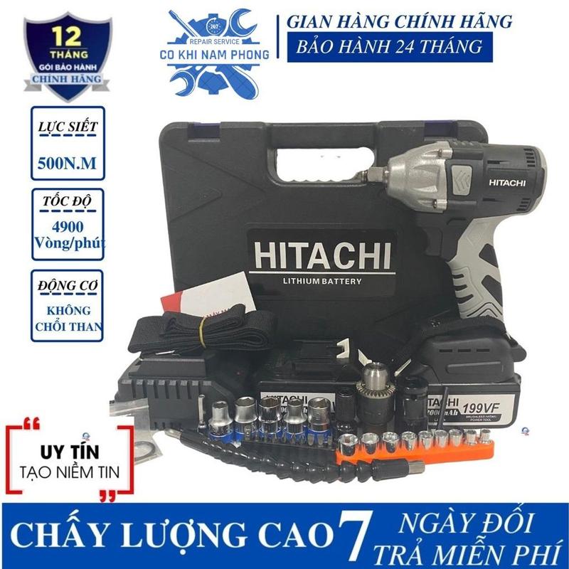 Máy siết Bulong HITACHI lõi đồng 1oo% 2 Pin 10cell đông cơ không chổi than Máy bắn vít pin tặng kèm bộ phụ kiện 22 chi tiết