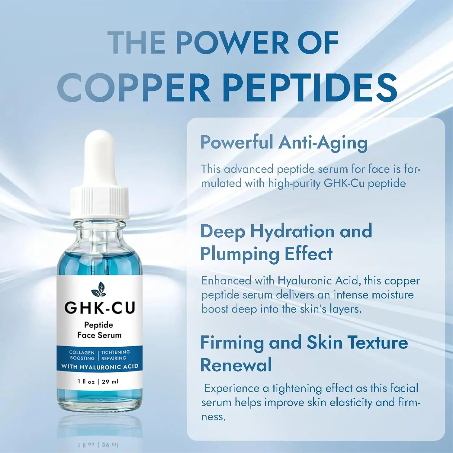 GHK-Cu Peptide Essence, Copper Peptide for Facial Serum - Firming, Reduces  Wrinkles and Collagen, Hyaluronic Acid Promotes Skin Repair and  Moisturization