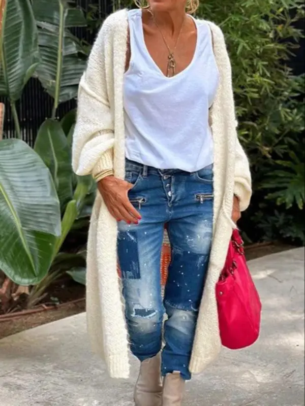 Women's Letter Print Drop Shoulder Long Sleeve Cardigan, Casual Open Front Longline Cardigan for Daily Wear, Cardigan Sweater, Fashion Cozy Knit Clothing, Knitwear Cardigans for Women 7