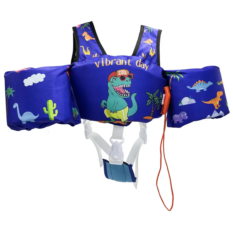 Cartoon Pattern Swim Vest, Removable Kids Swim Vest with Crotch Strap & Shoulder Harness Arm Wings, Swimming Accessories for Boys & Girls 1