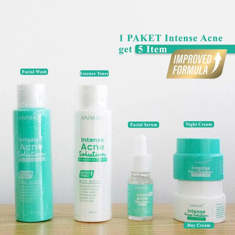 ANIMATE PAKET SKINCARE 5 IN 1 Instant Whitening //  Glowing Barrier Skin Repair // Acne Solution // 3 in 1 Acid Bersihkan Mencerahkan Wajah Facial animate  biru 6