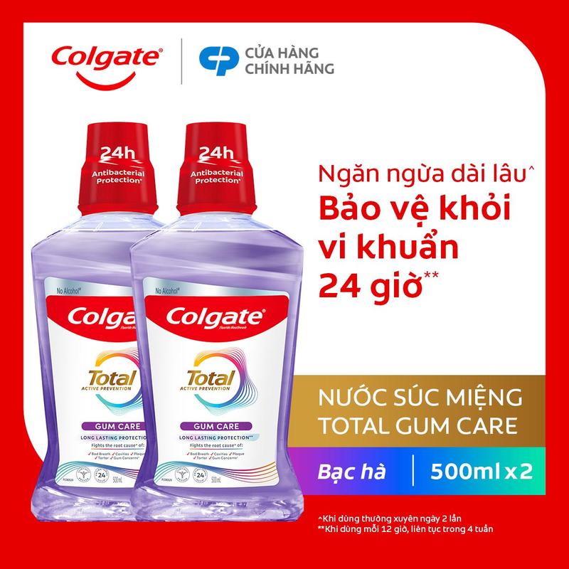 MỚI Bộ 2 Nước súc miệng Colgate Total Gum Care 500ml - Loại bỏ 99,9% vi khuẩn kháng khuẩn dài lâu suốt 24 giờ