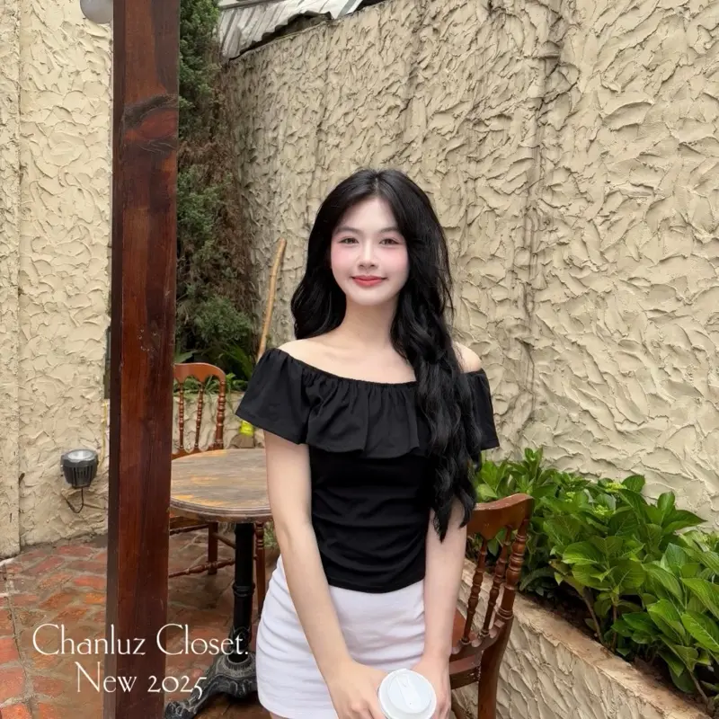 ( Đơn giao sau lễ ) Áo thun trễ vai bánh bèo xếp ly nhún cổ phong cách Hàn Quốc CHANLUZCLOSET - CLS03