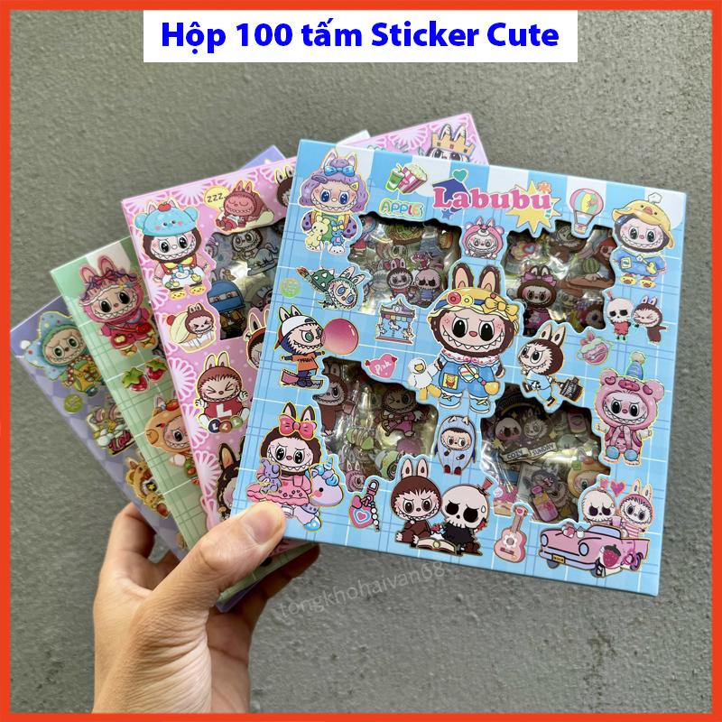 Hộp sticker Labubu  100 tấm cute dễ thương,set sticker trang trí dán tập vở, bình nước, bút nước thiết kế đẹp