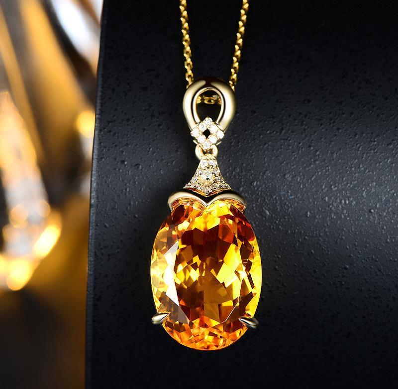 Product Introduction of Mặt dây chuyền bạc Sterling, Mặt dây chuyền pha lê màu vàng tự nhiên 13,98 Carat, Dát kim cương, Vòng Cổ Có Thể Tùy Chỉnh, dành cho phụ nữ 6