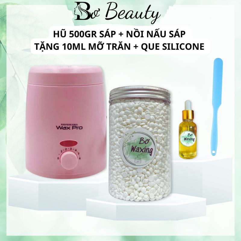  Sáp wax lông siêu tiết kiệm gồm hũ 500gr sáp cao cấp + nồi nấu sáp 200ml + 10ml serum mỡ trăn nguyên chất + tặng que silicone phết sáp 