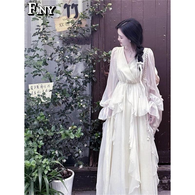 áo sơ mi tay phồng kèm váy Váy Katherine, Swlady, Màu Mơ, Dài Tay, Cổ Chữ V, Váy Eo, Dành Cho Nữ, Váy Công Chúa Dress Nhung 1