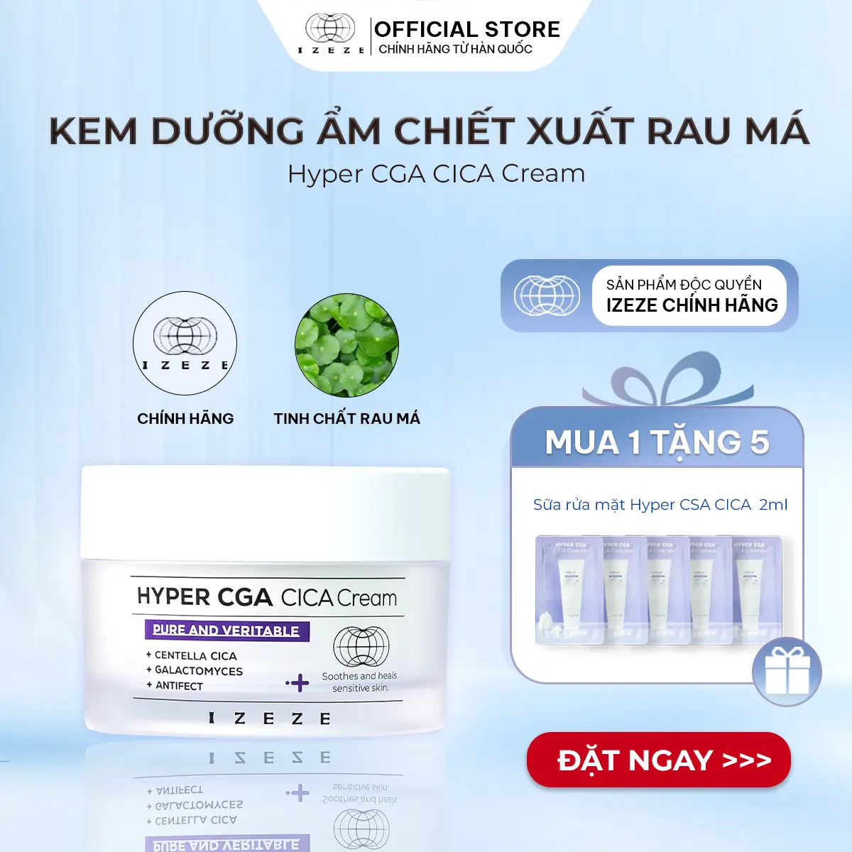 [IZEZE] Kem dưỡng ẩm HYPER CGA CICA 50ml (Chiết xuất rau má làm dịu da dành cho da nhạy cảm)