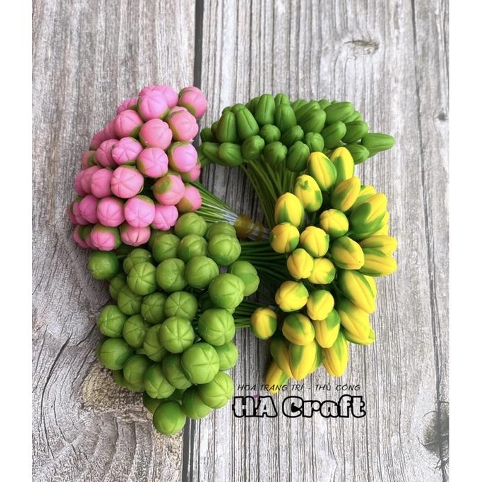 Nụ hoa mai đào giả làm hoa handmade hoa trang trí Tết S0308