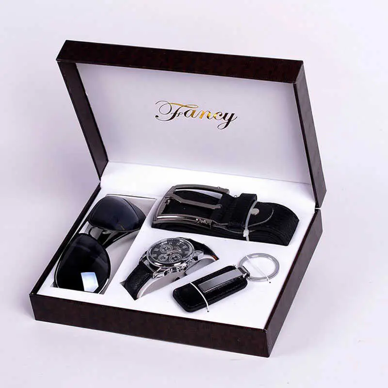 Men's Watches Business Gift Set With Box Quartz Watch Sunglasses Keychain Belt Sets For Men Husband Father s Day Birthday Gifts