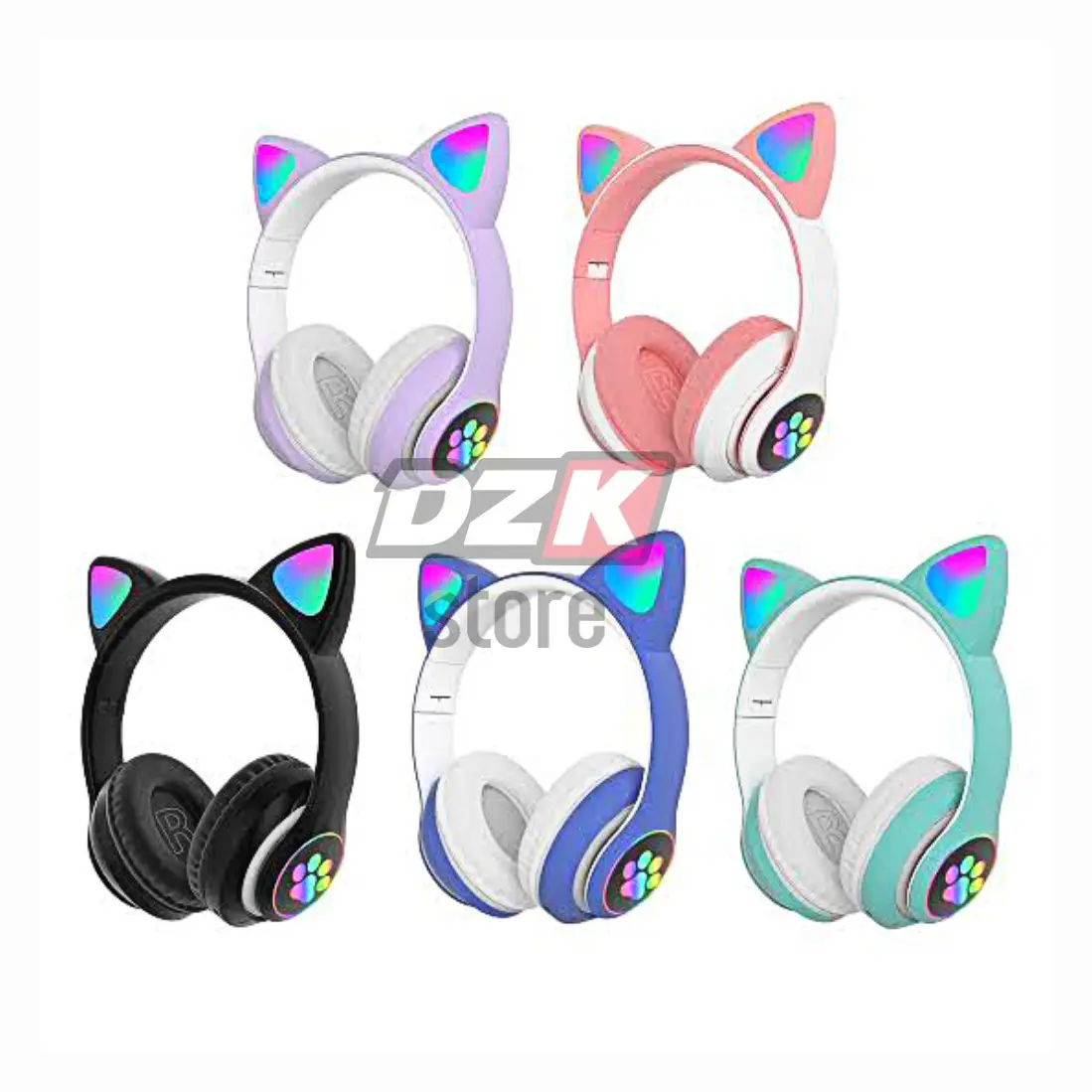 Headset bluetooth wireless STN-28 karakter Telinga kucing Lampu-Lampu On Ear