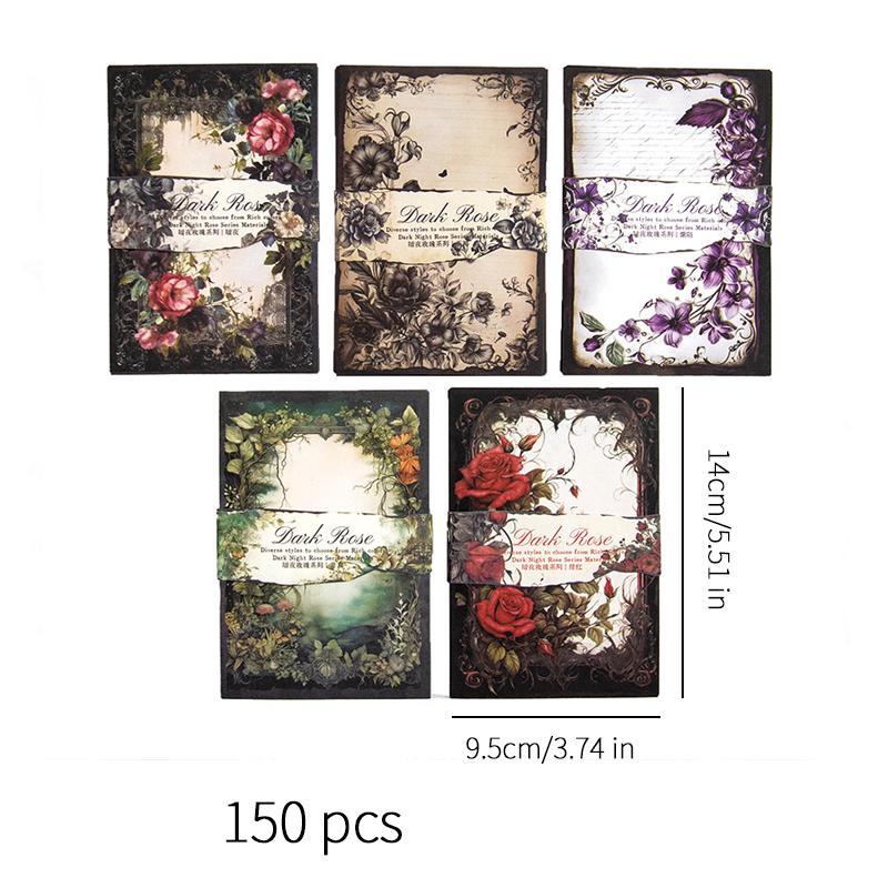 Product Introduction of Vintage Flower Pattern Non-stick Material Paper, 150pcs/set Scrapbooking & Stamping DIY Material Decorative Background Paper, Office Accessories 1