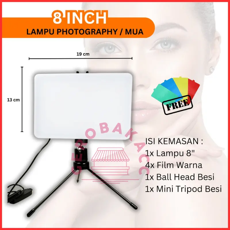 Paket Lampu Tripod Foto Produk 8 inch Makeup MUA Studio fotografi konten live streaming Ballhead USB 4 warna Lampu filter warna Kartu Gerobak ACC 0