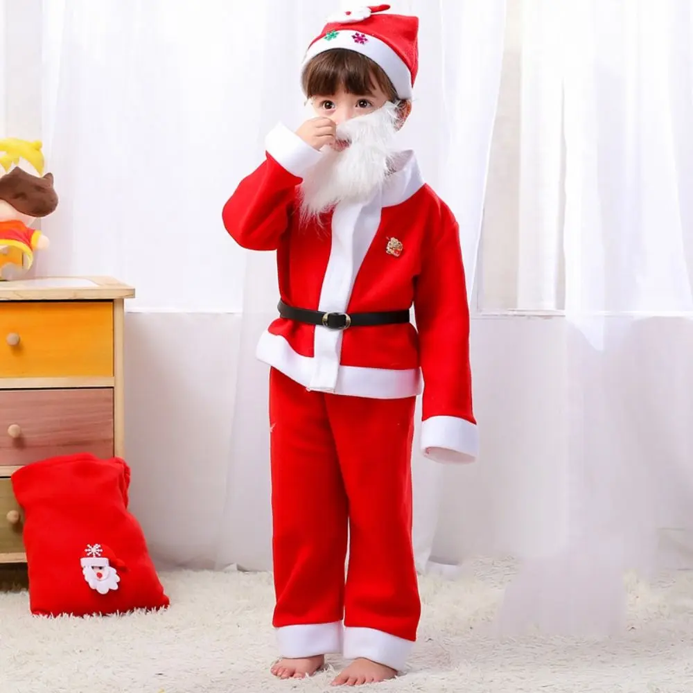 Creative Hat Santa Claus Cosplay Costume Long Sleeve Bowknot Children's Christmas Clothes Fleece Make Up Kids Cosplay Clothes Children