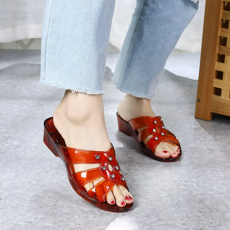 Dép Lê Mùa Hè, Thời Trang Và Thường Ngày, Chất Liệu Pha Lê Trong Suốt, Dành Cho Nữ, Chống Trượt, Gót Trung Bình, Chất Liệu Nhựa, Thích Hợp Sử Dụng Ngoài Trời, Dễ Phối Đồ, Lý Tưởng Cho Mẹ, Dép Lê 1