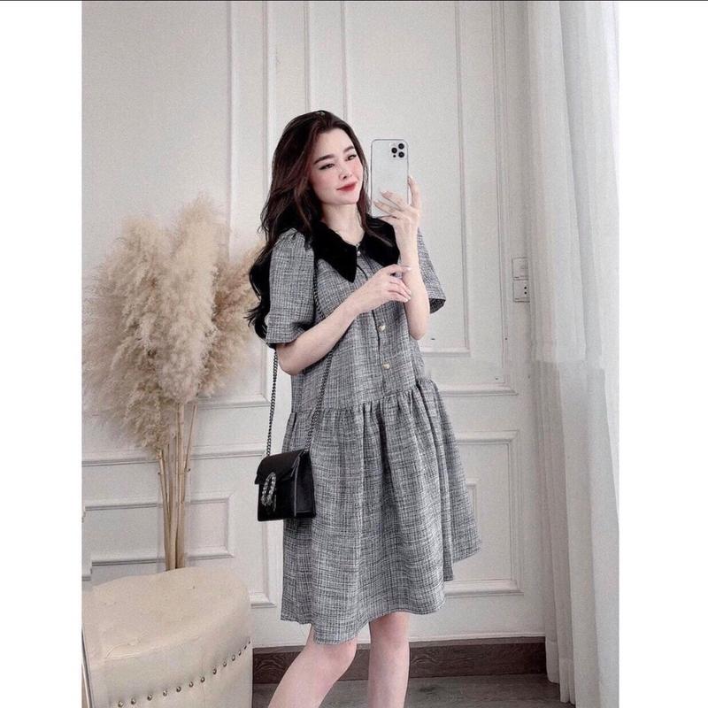 Váy bầu Cao Cấp Suông chất dạ phối cổ Xinh đi ăn cưới, đi làm thoáng mát dễ chịu Nữ Dress Women Đầm Bầu chân