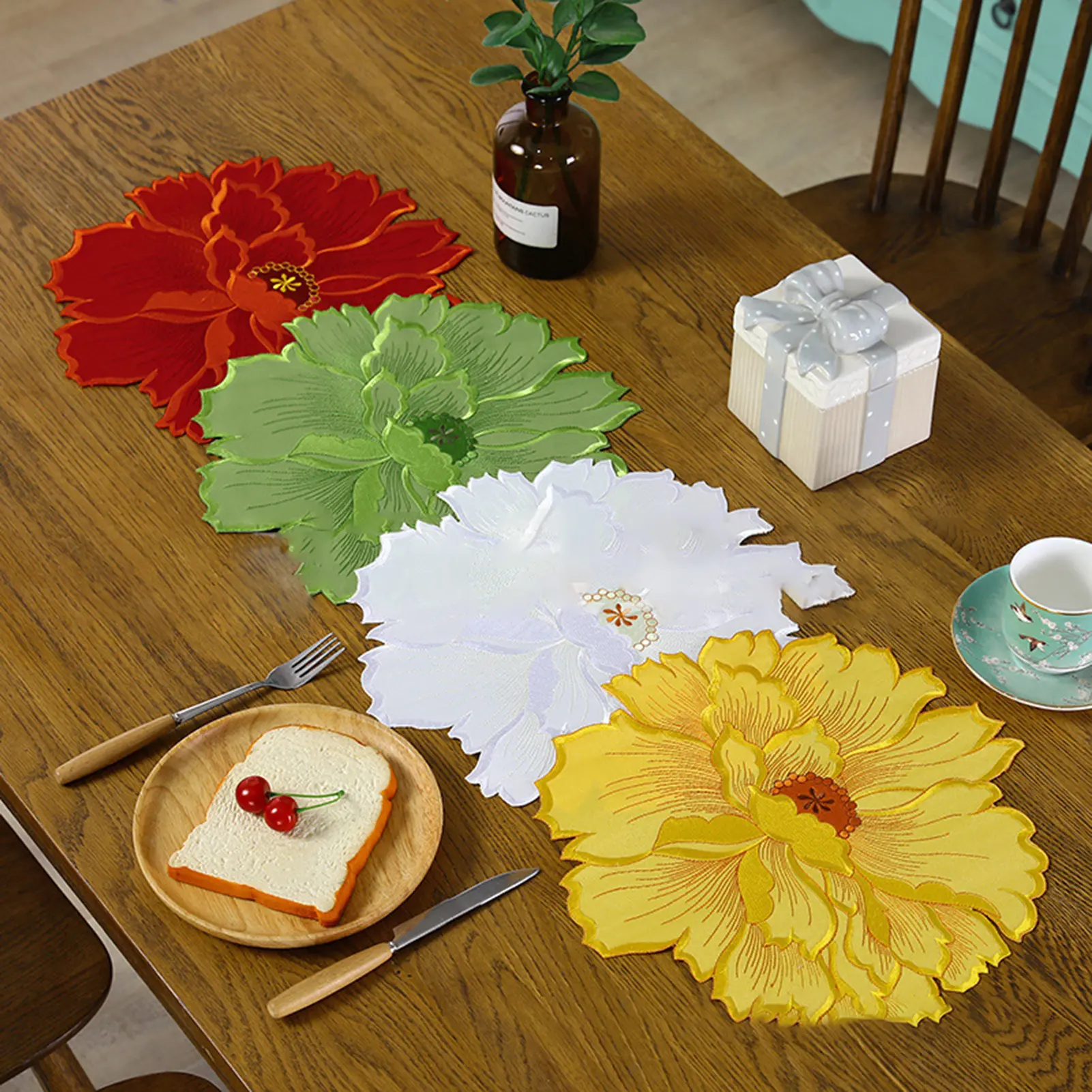 Tấm Lót Đĩa Hình Hoa, Hubixsy, Kết Cấu Tinh Tế Và Đẹp, Làm Bằng Polyester, Thích Hợp Sử Dụng Tại Nhà, Tấm Lót Ăn Tối