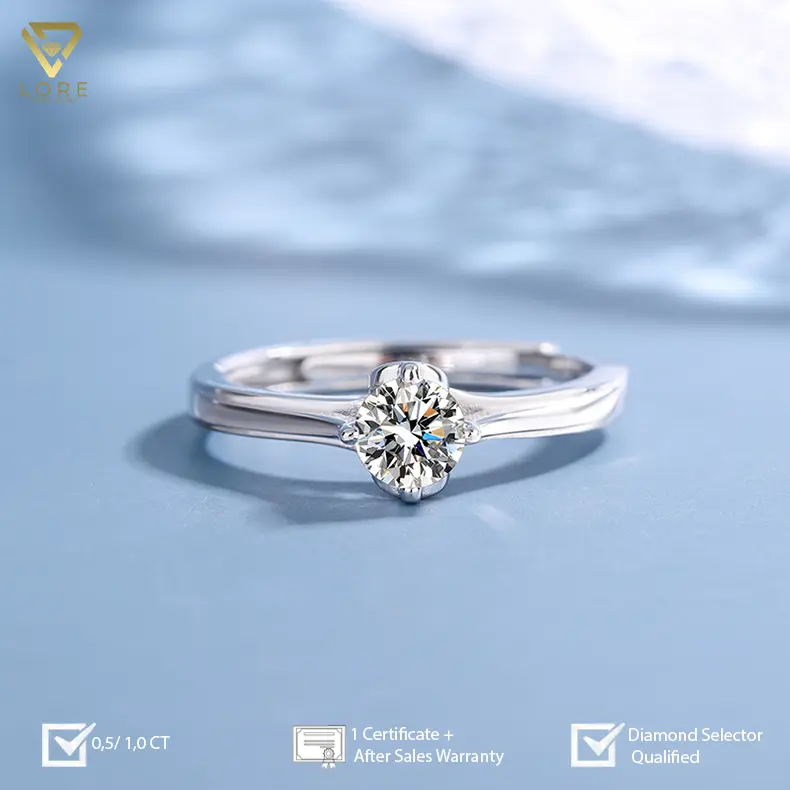 Cincin Moissanite Lapis Emas Putih 18K - Libby Silver Ring 0.5 CT / 1.0 CT - Lore Jewellery