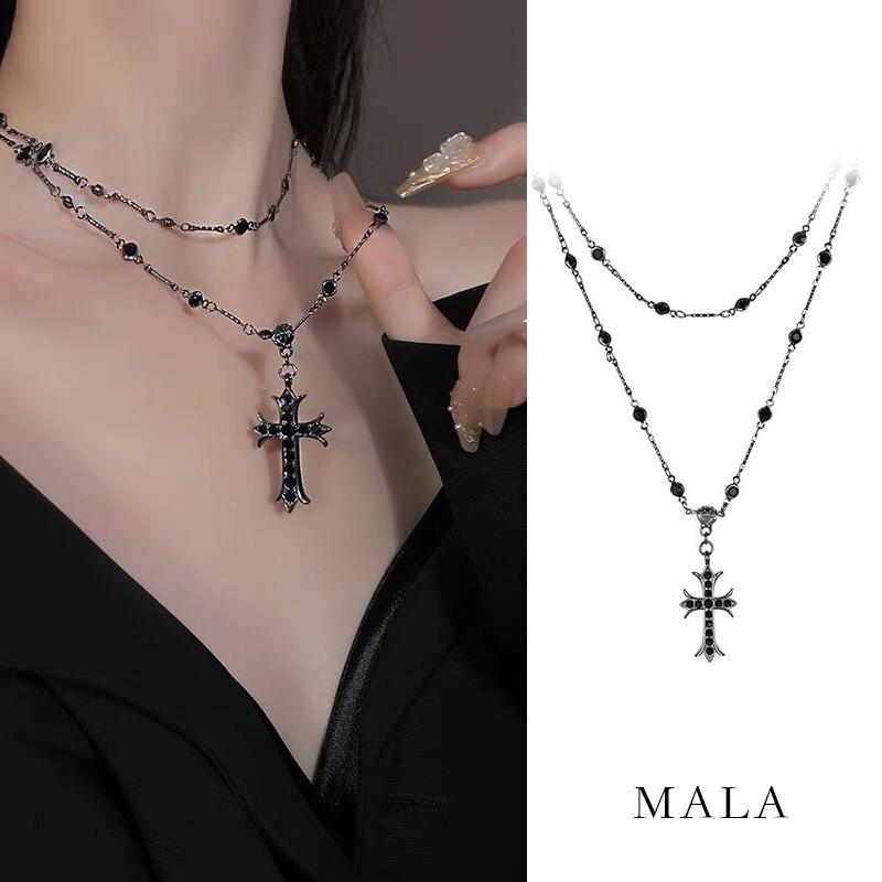 Vòng Cổ Chữ Thập Đen, Phong Cách Gothic Y2K, Hai Lớp Unisex Women Chain Jewelry Trang Sức