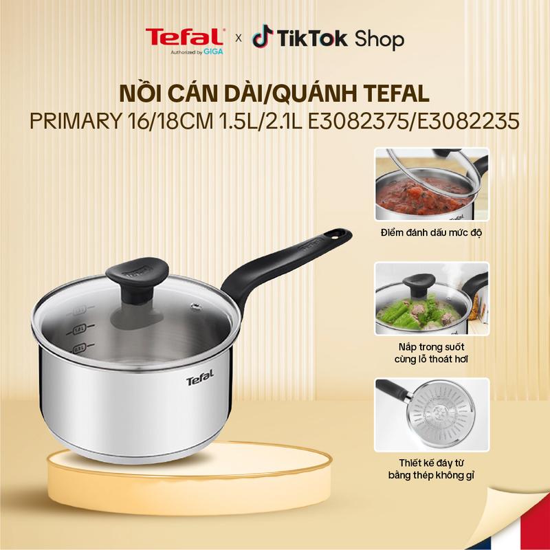  Nồi cán dài  quánh Tefal Primary 16 18cm 1.5L 2.1L E3082375 E3082235 