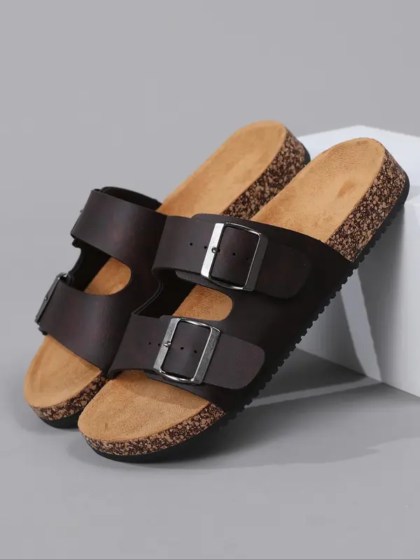 Men's Vintage Cork Design Slippers, Casual Comfortable Non-slip Slippers for Beach, Breathable Sports Sandals for Daily Wear, Boy 6
