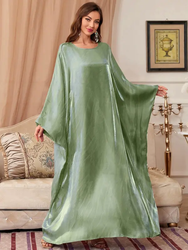 Women's Solid Batwing Sleeve Dress, Abaya for Women, Elegant Modest Maxi Dress for Vacation Holiday Party, Clothes for All Seasons, Green Dress Girl, Bridal Abaya, Posh Clothes Women, Dresses for Women, Vacation Dresses 0
