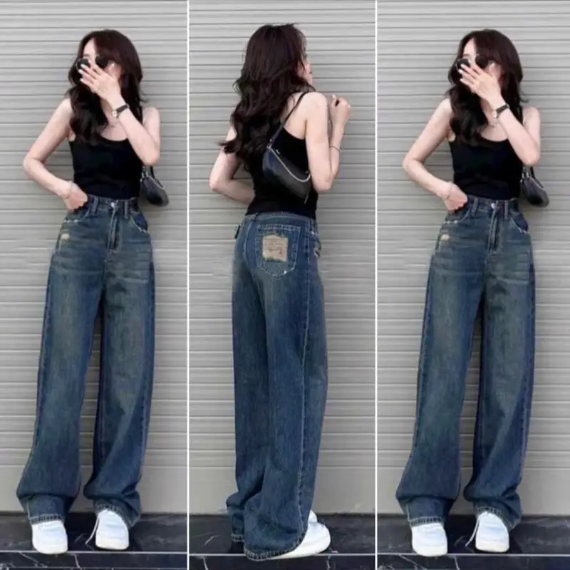 Quần Ống Rộng thiết kế rách túi thời trang hót 2024. Jean Nữ Denim quansuong  namlun m5 0