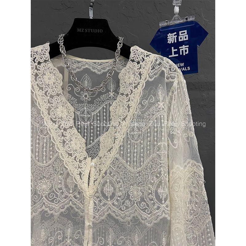 Áo Cardigan Phong Cách Châu Âu, Cao Cấp, Hàng Mới Về 2025, Cổ Chữ V, Chắp Vá Ren khoét Móc, Áo Khoác Sơ Mi, Dành Cho Nữ, Áo Cánh Mùa Đông Women Top 3