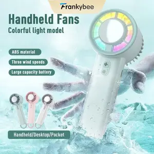 Frankybee Turbo Mini USB Fan Kipas Angin Mini Portable Cooling Fan Mini Fan LED Lighting 3 Wind Speeds Baterai 3000mAh ABS PC Material Handheld Desktop Pocket Model Warna-warni