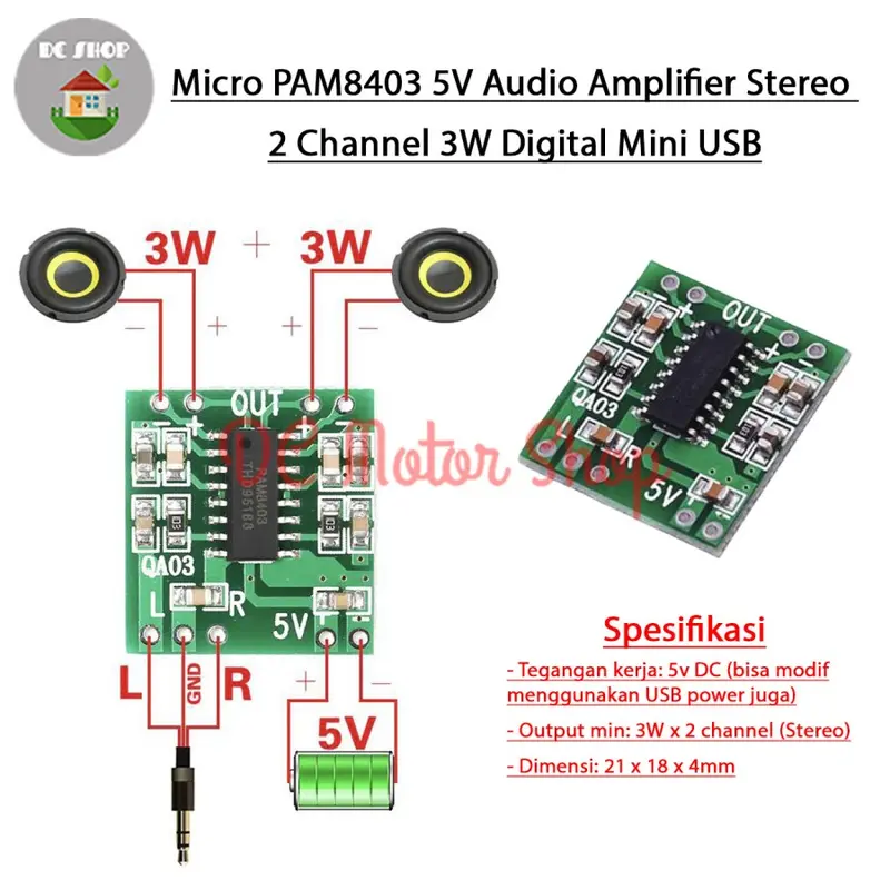 Micro PAM8403 5V Audio Amplifier Stereo 2 Channel 3W Digital Mini USB 0