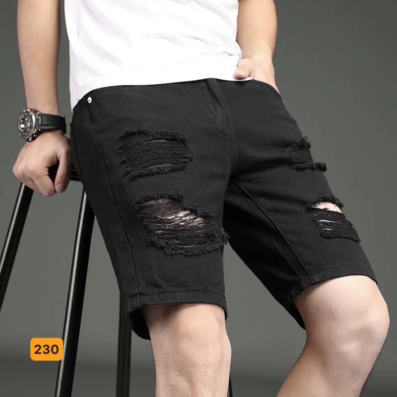 QS230 Quần Short Jean Nam Rách 2 Bên- Chất Jean Co Dãn Nhẹ Phối Đồ Phong Cách QS230 Menswear 0
