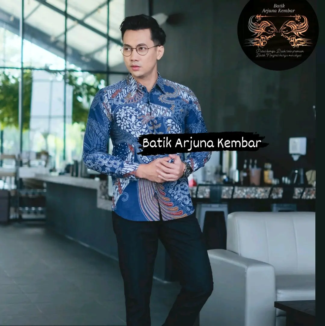 Batik Pria BIRU DENIM NARENDRA modern katun SOLO PREMIUM slimfit Hem